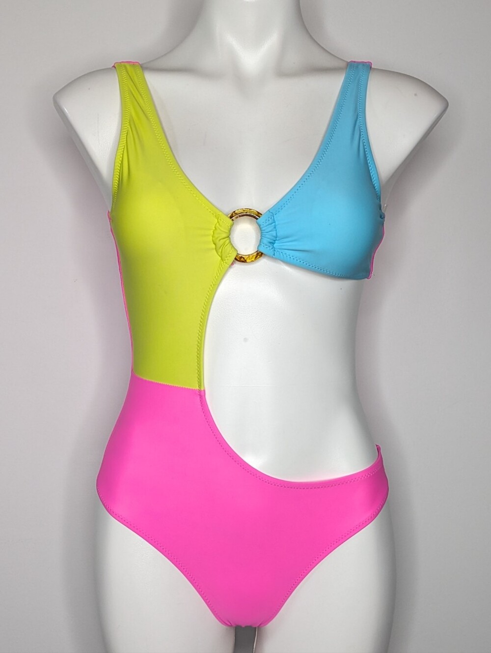 Kamoni Pink Yellow Blue Bright Cutout One Piece Swimsuit S